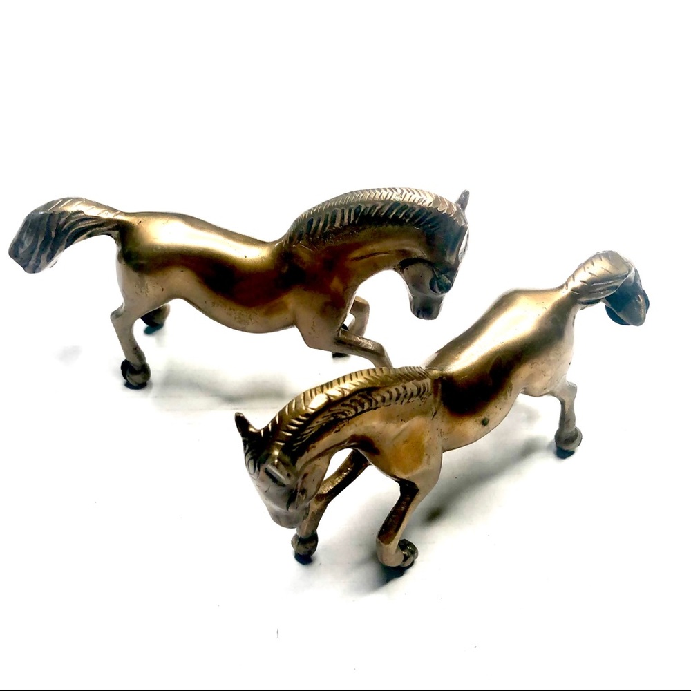 2 Vintage Golden Brass Horses Pair (Heavy Weight)
